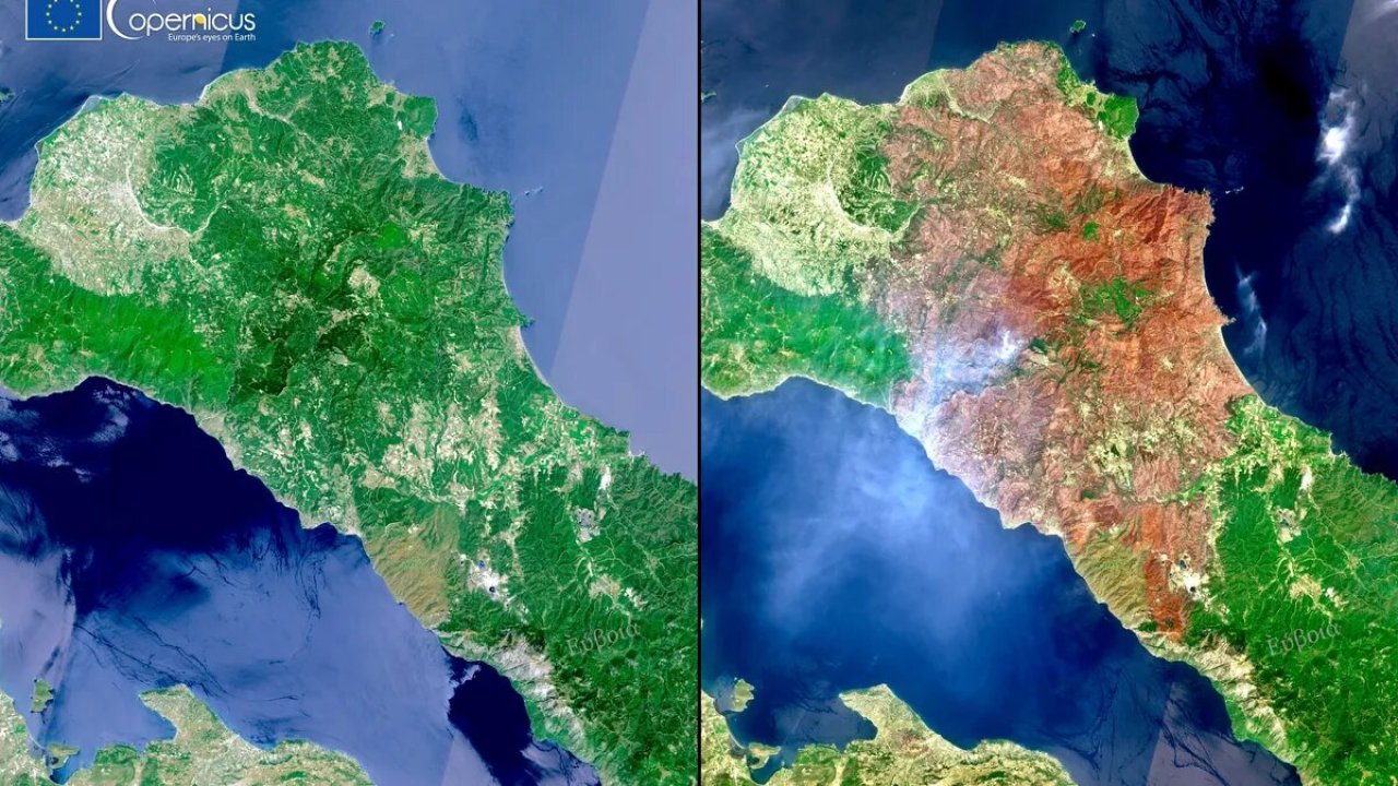 Uydu Görüntüleri Yunanistan Orman Yangınlarının Etkisini Gösterdi